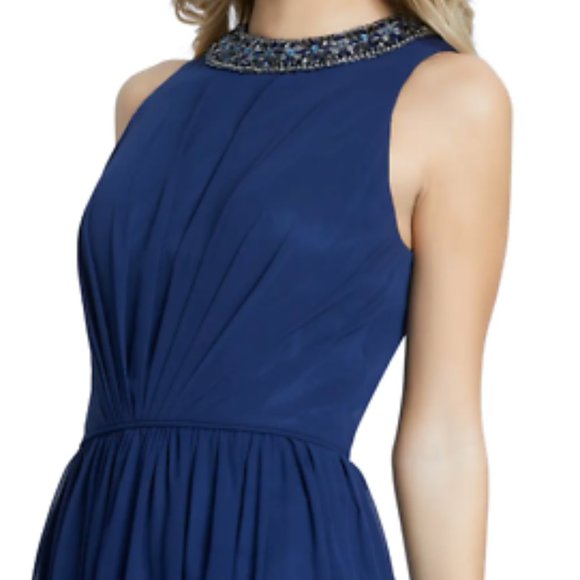 MAC DUGGAL EMBELLISHED HIGH NECK MIDNIGHT NAVY BALLGOWN sz 6 - Picture 3 of 3